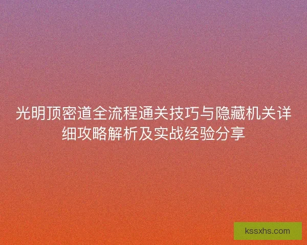 光明顶密道全流程通关技巧与隐藏机关详细攻略解析及实战经验分享