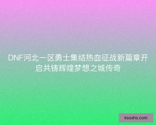 DNF河北一区勇士集结热血征战新篇章开启共铸辉煌梦想之城传奇